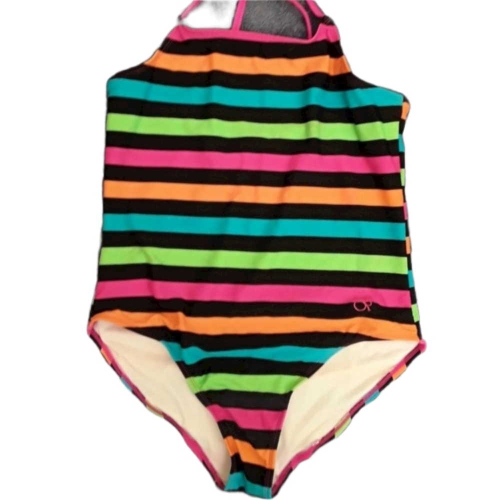 OP Rainbow Stripe Colorful One Piece Swimsuit EUC sz XL